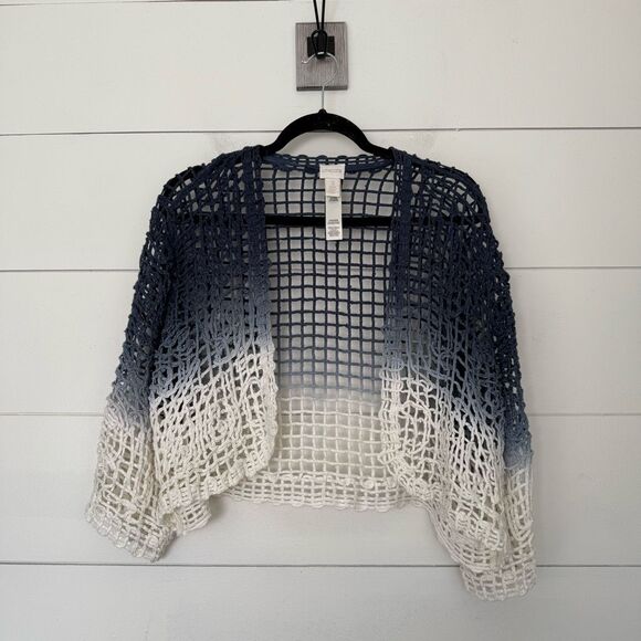 Chico’s Women’s 3 Dip Dye Tie Dye Crochet Open Cropped Cardigan - Picture 1 of 4